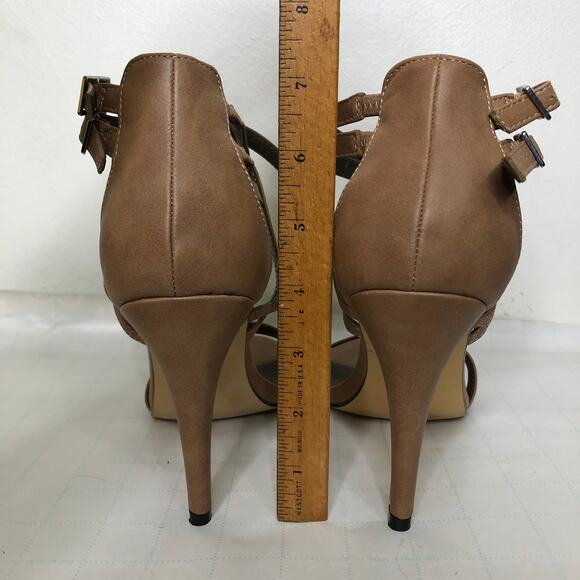 Nordstrom Michael Antonio Strappy Crossover Stiletto Heel Sandal Tan Taupe 9 - Picture 8 of 10